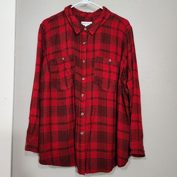 Ava & Viv Tops - Ava & Viv Shirt Women's Plus 2x Red Plaid Long Sleeve Button Up Pockets